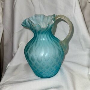Mount Washington Cased Glass Pitcher Diamond Quilted Pattern     9” tall